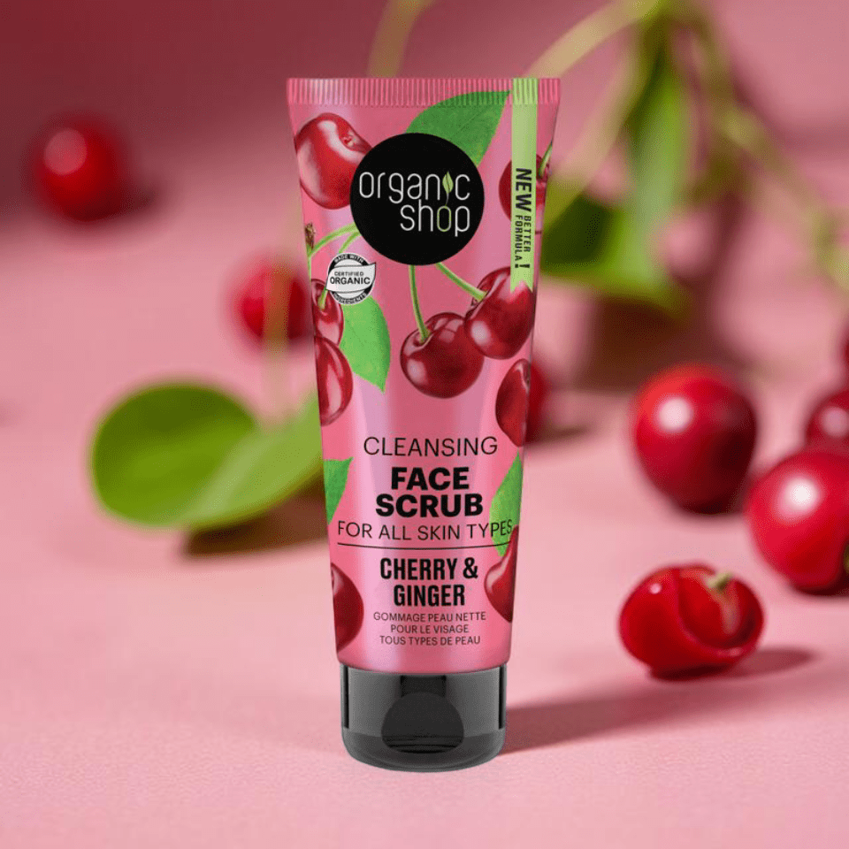 Organic Shop tisztító arcradír – cseresznyével és gyömbérrel, 75 ml